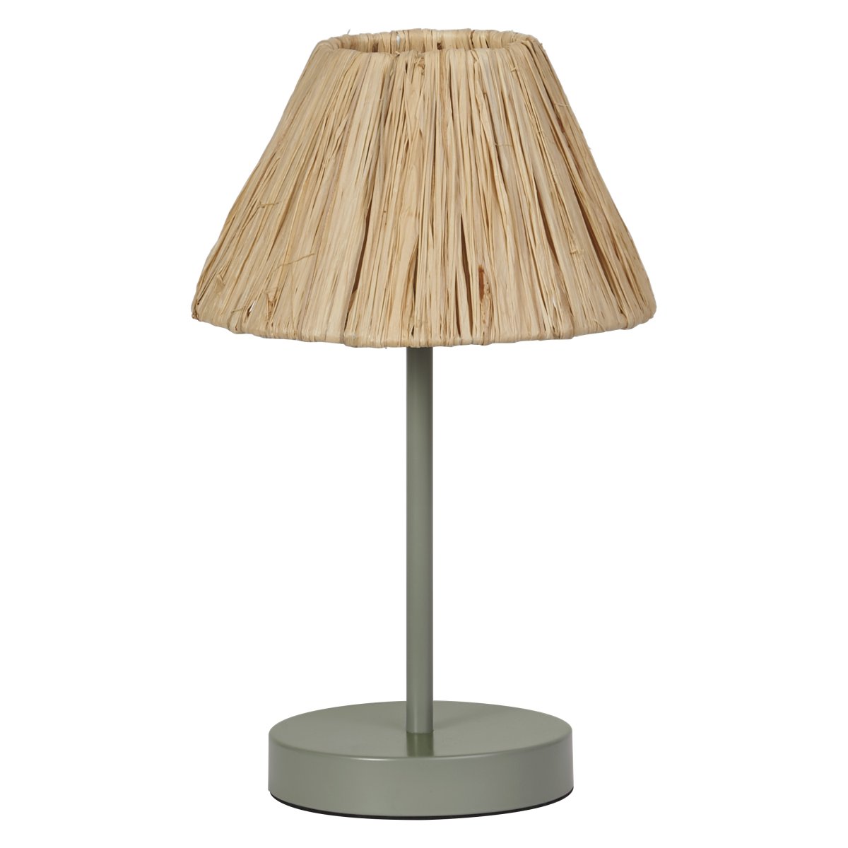 Raffia 33cm Natur bordlampe Fra Osram - Skjermen laget av raffia-palmer i kombinasjon med det gr&oslash;nne metallet bidrar med en varm og naturlig atmosf&aelig;re til rommet.