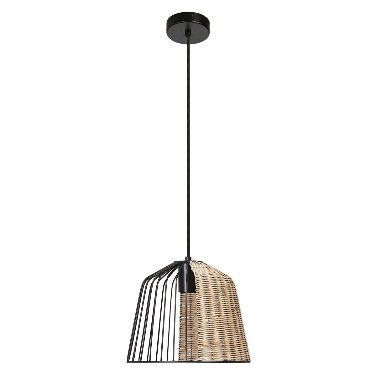 Cage Bell Ø26 Svart Taklampe Fra Ledvance - Den sorte metallskjermen i kombinasjon med detaljene i rotting bidrar til en koselig atmosfære til rommet.