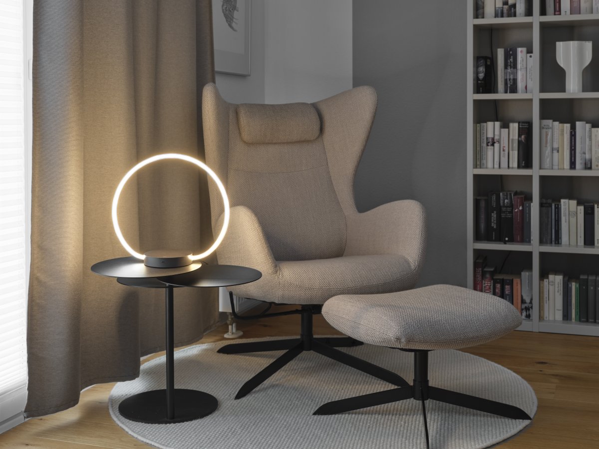 Aura 35cm Svart bordlampe Fra Osram - Lampan &auml;r 3 stegs dimbar med touch-str&ouml;mbrytaren p&aring; lampfoten s&aring; du kan justera ljusstyrkan efter behov.