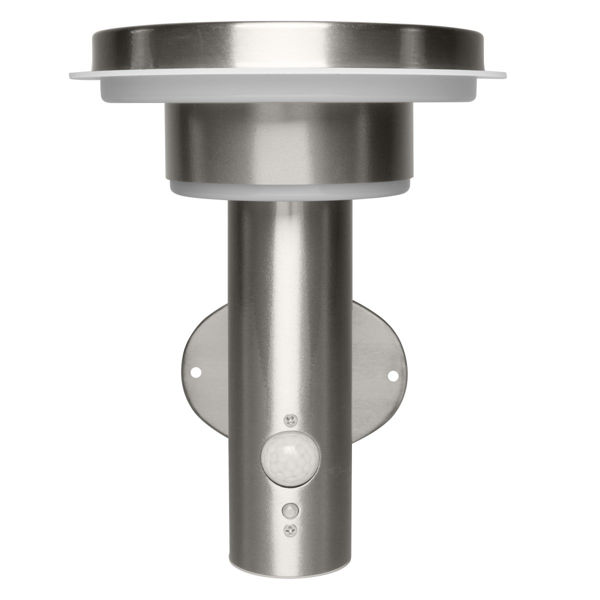 Double Circle Sensor Sølv solcellelampe Fra Ledvance - Den innebygde PIR-bevegelsessensoren og dagslyssensoren slår automatisk på lampen når det er bevegelse i mørket, noe som gir både sikkerhet og energieffektivitet.