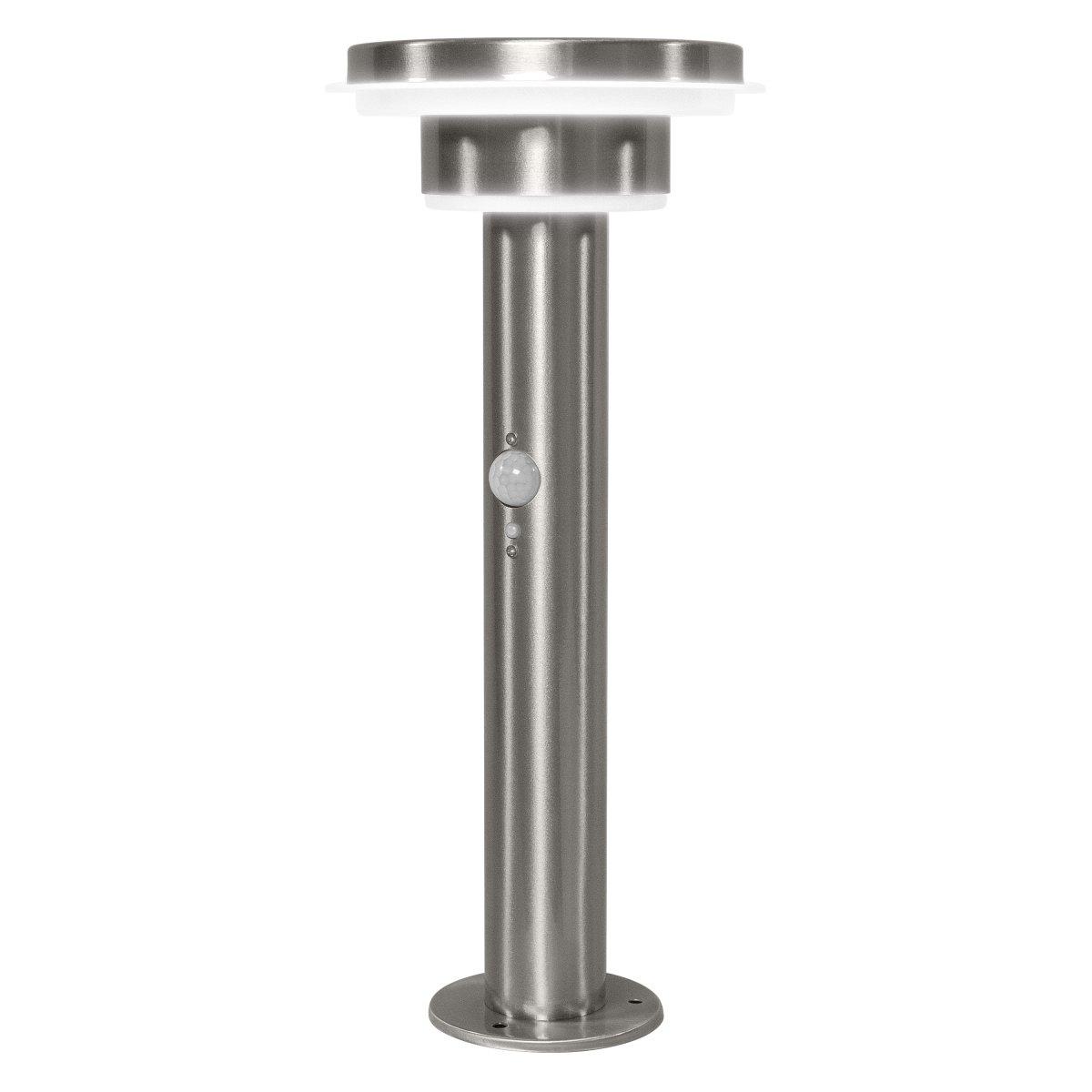 Double Circle Sensor Stål solcellelampe Fra Ledvance - Den innebygde PIR-bevegelsessensoren og dagslyssensoren sl&aring;r automatisk p&aring; lampen n&aring;r det er bevegelse i m&oslash;rket, noe som gir b&aring;de sikkerhet og energieffektivitet.