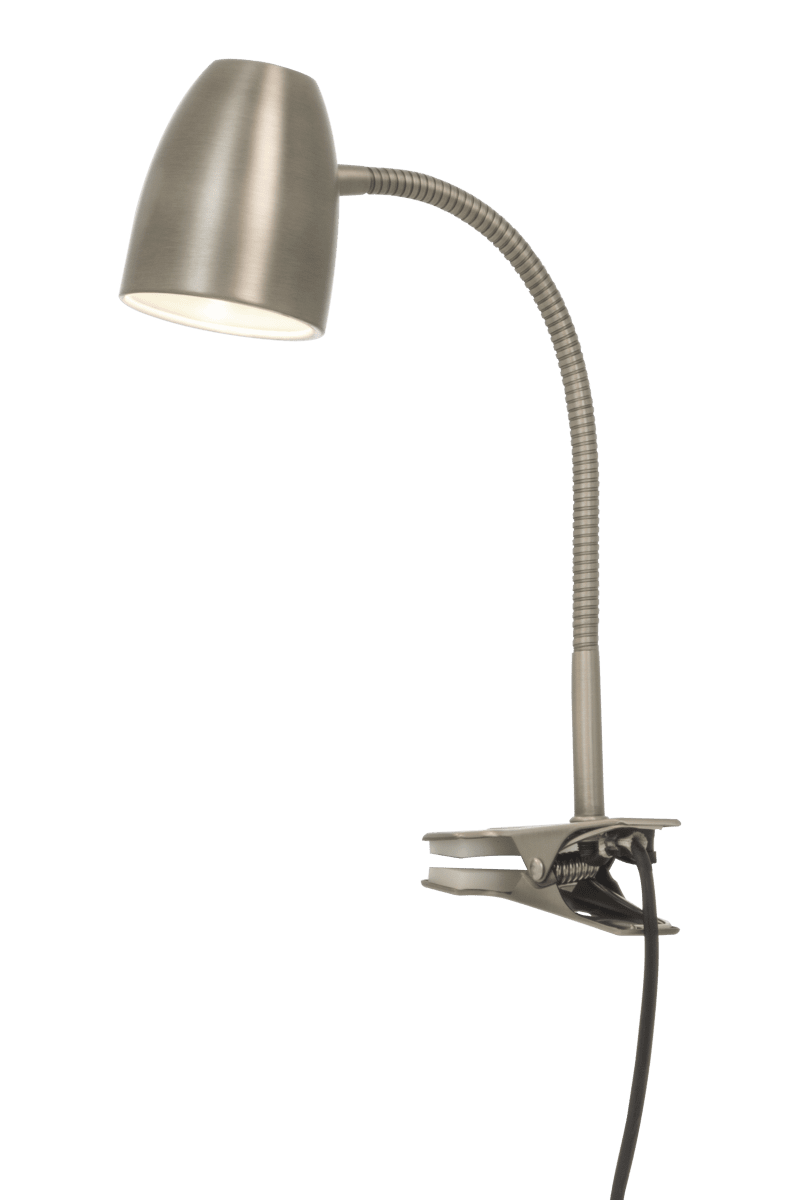 Sandnes Tinn klemmelampe Fra Aneta Lighting - Fleksiarmen gj&oslash;r ogs&aring; at den er retningsbestemt.
