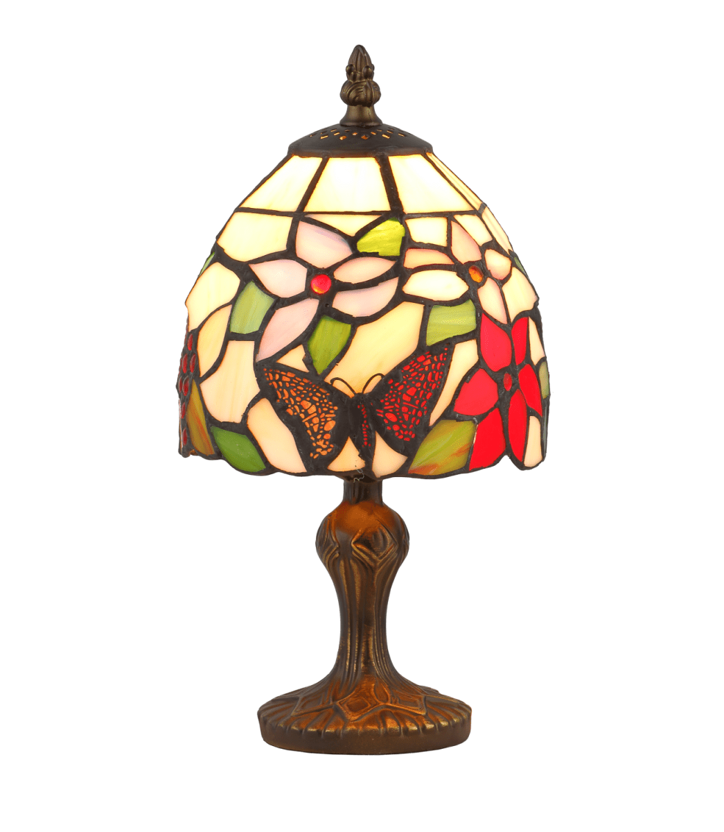 Bali 32cm Flerfarget Fra Norrsken Design - Bali er en klassisk Tiffany-lampe med et vakkert design med fjær, frukt og blomster i forskjellige farger.