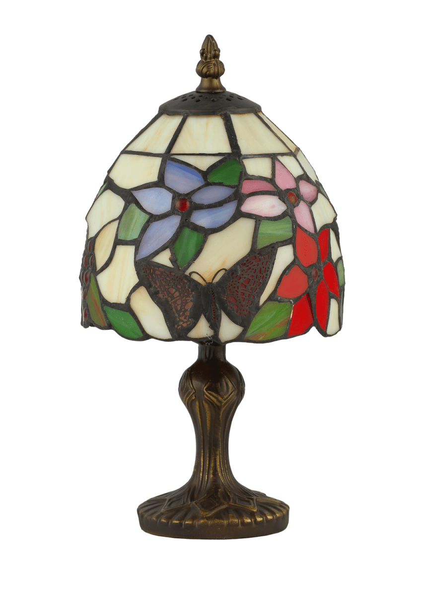 Bali 32cm Flerfarget Fra Norrsken Design - Bali er en klassisk Tiffany-lampe med et vakkert design med fjær, frukt og blomster i forskjellige farger.