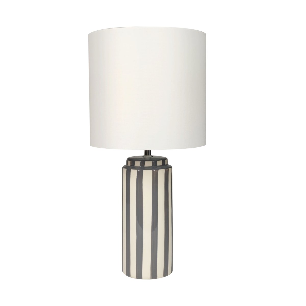 Faro 50cm Grå/hvit bordlampe Fra Nordic Lighting - Lampefoten er laget av keramikk med en kremhvit base og gr&aring; striper som gir et livlig, men balansert inntrykk.