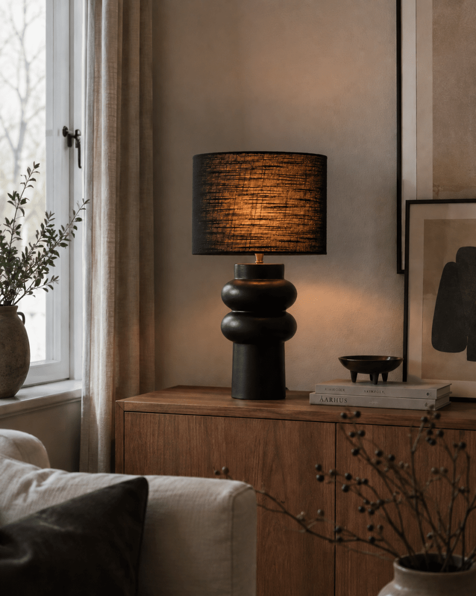 Anelli 56cm Svart bordlampe Fra Nordic Lighting - Leveres med 1,8 m svart plastledning og str&oslash;mbryter med st&oslash;psel.