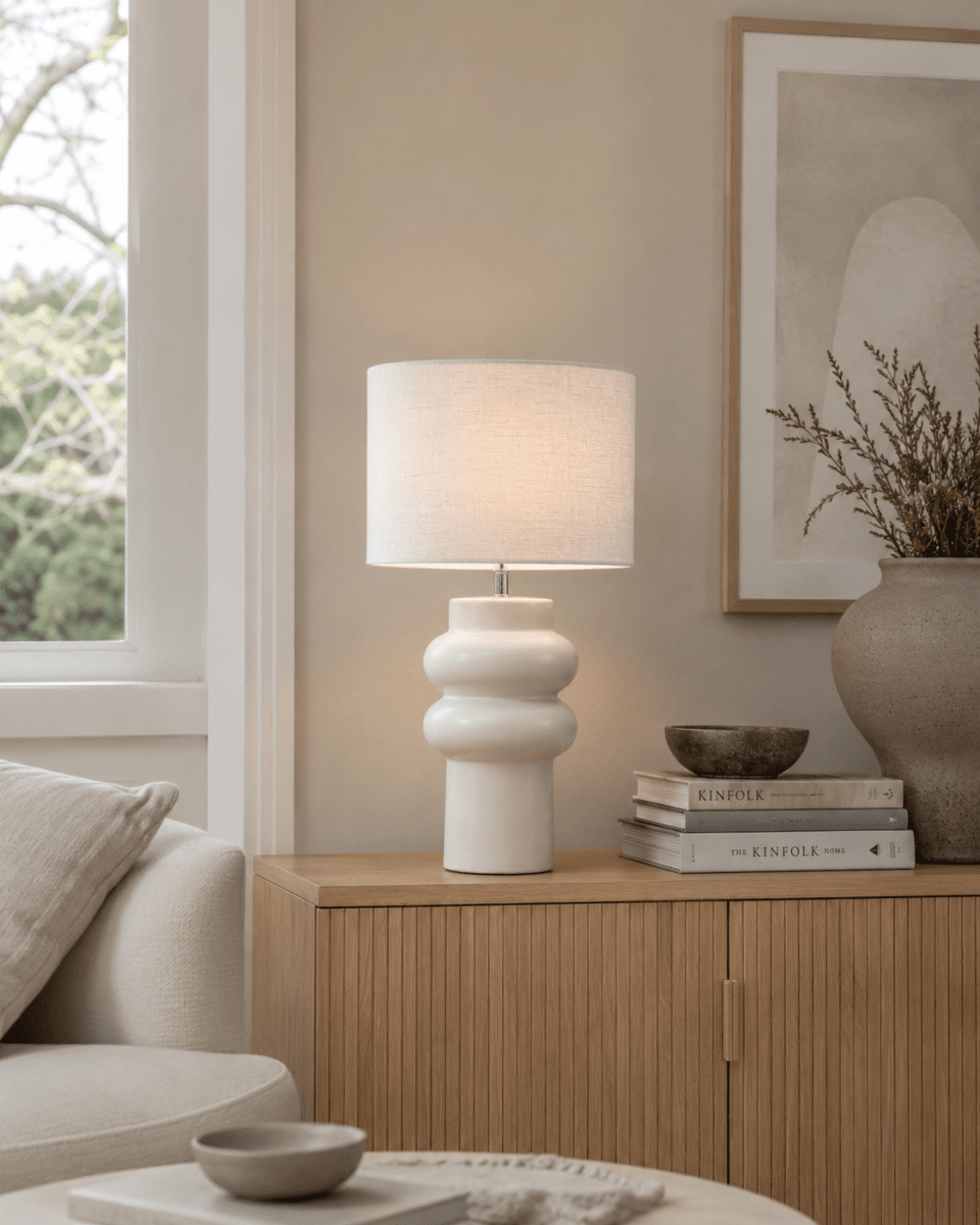 Anelli 56cm Hvit bordlampe Fra Nordic Lighting - Perfekt for &aring; skape en varm og innbydende atmosf&aelig;re i b&aring;de stue og soverom.