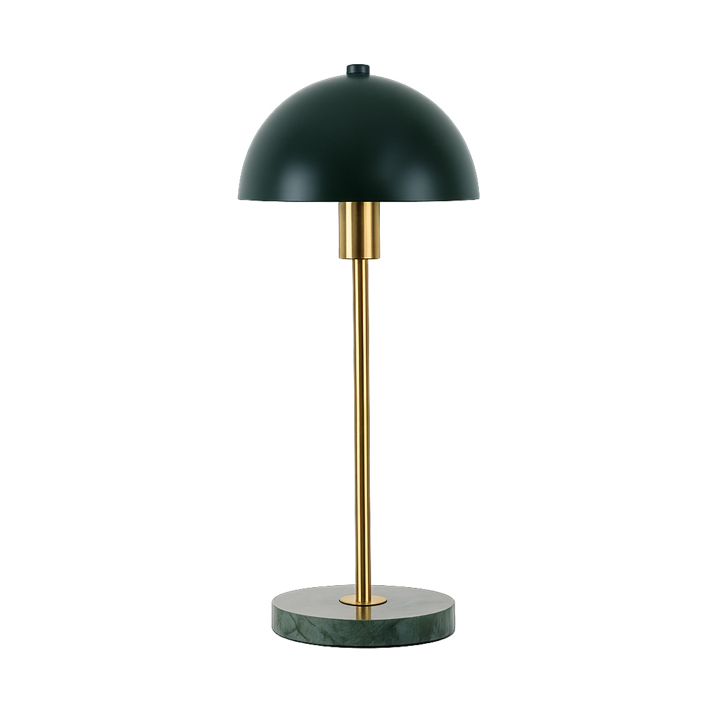Dito 47cm Grønn bordlampe Fra Nordic Lighting - Den gr&oslash;nne skjermen og marmorbasen skaper et sofistikert uttrykk, mens stangen i skinnende gullfinish gir en varm og luksuri&oslash;s f&oslash;lelse.