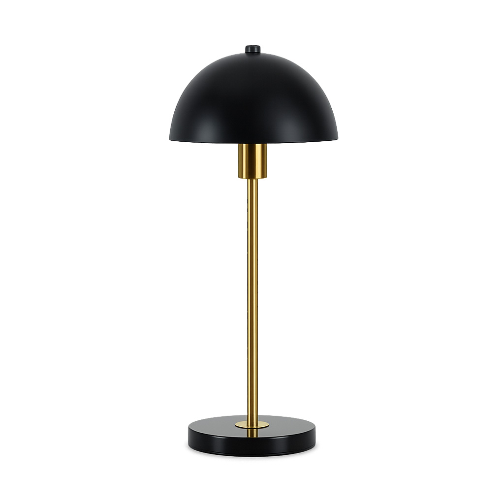 Dito 47cm Svart bordlampe Fra Nordic Lighting - Den svarte skjermen og marmorbasen skaper et sofistikert uttrykk, mens stangen i skinnende gullfinish gir en varm og luksuri&oslash;s f&oslash;lelse.