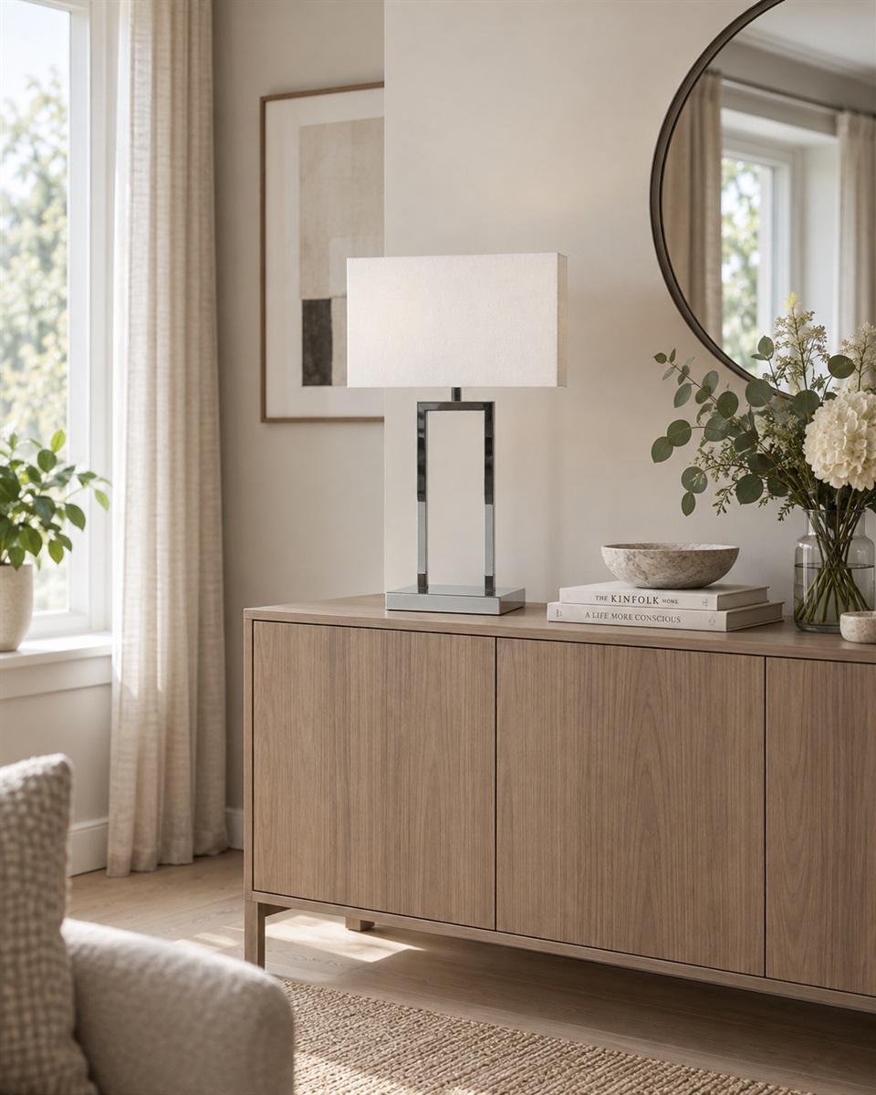 Gemma 52cm Krom bordlampe Fra Nordic Lighting - En elegant bordlampe i metall med en stilig kromfinish som gir et eksklusivt inntrykk.