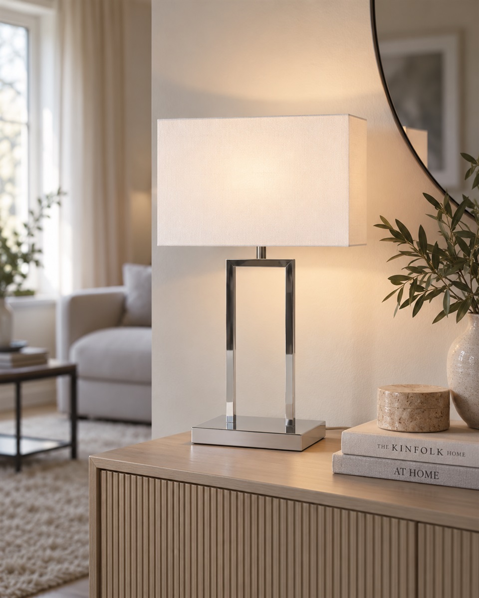 Gemma 52cm Krom bordlampe Fra Nordic Lighting - En elegant bordlampe i metall med en stilig kromfinish som gir et eksklusivt inntrykk.