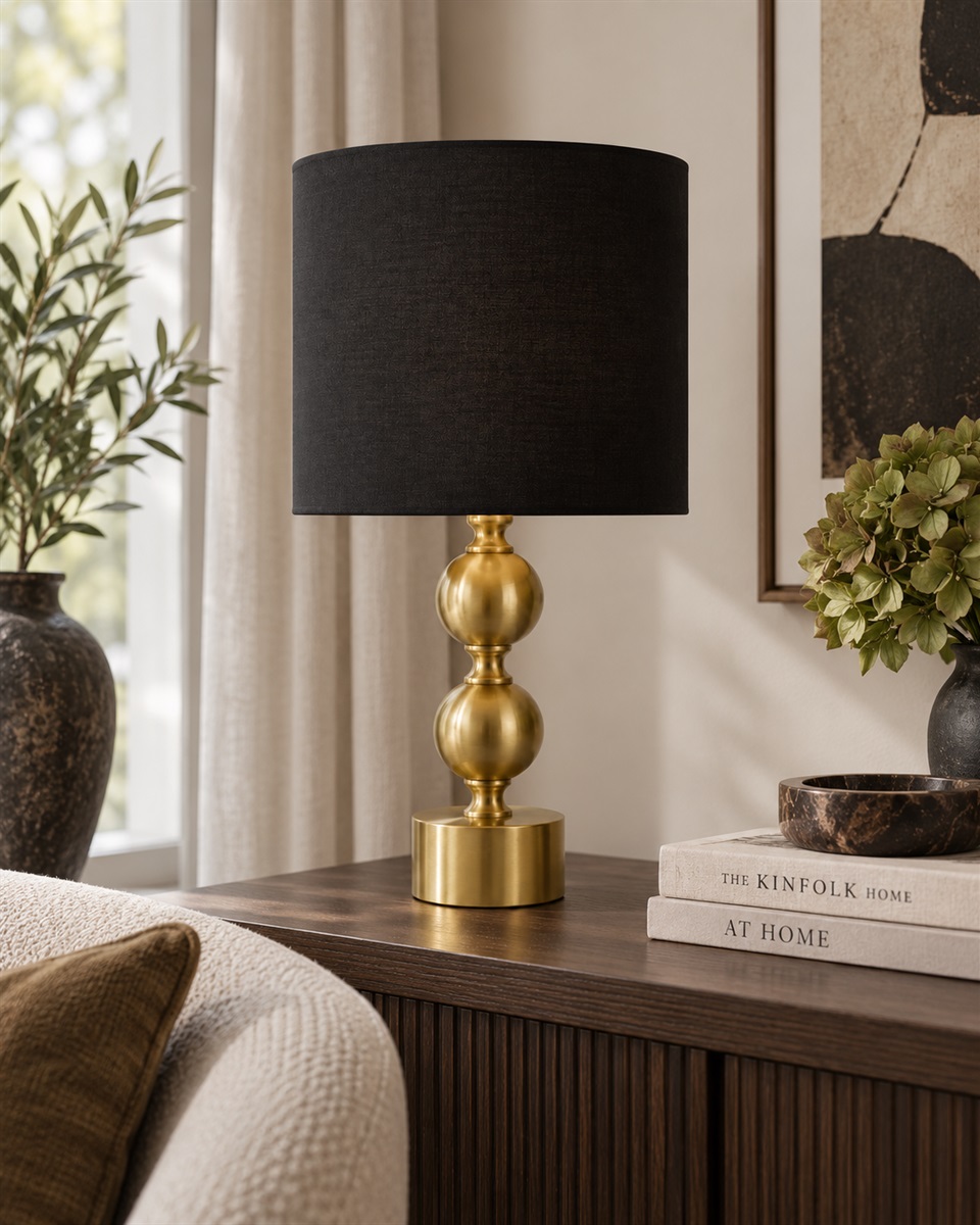 Circolo 48cm Messing/svart bordlampe Fra Nordic Lighting - Circolo bordlampe kombinerer en dekorativ metallbase med en elegant messingfinish og en klassisk svart linskjerm.