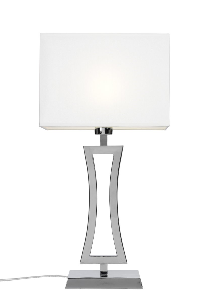Zoom bilde av Belgravia 48cm Krom bordlampe Fra Cottex - Lampen har en stilig metallsokkel og en vakker hvit tekstilskjerm som sprer et mykt lys i rommet.