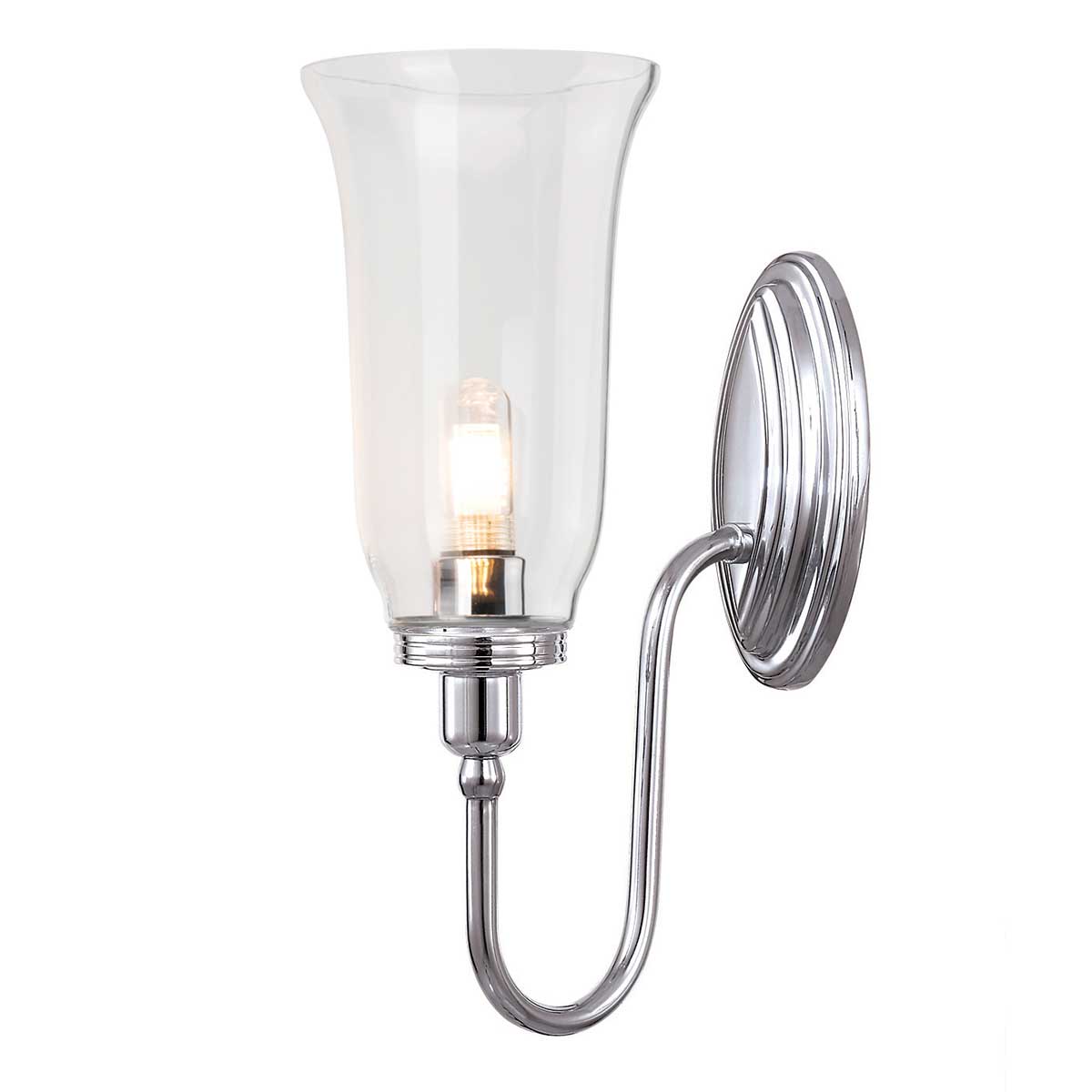 Blake 34cm Polert krom baderomslampe Fra Elstead Lighting - Lampen finnes i flere ulike stiler og glassdesign, og tilbys med overflater i polert krom, polert nikkel og polert messing.