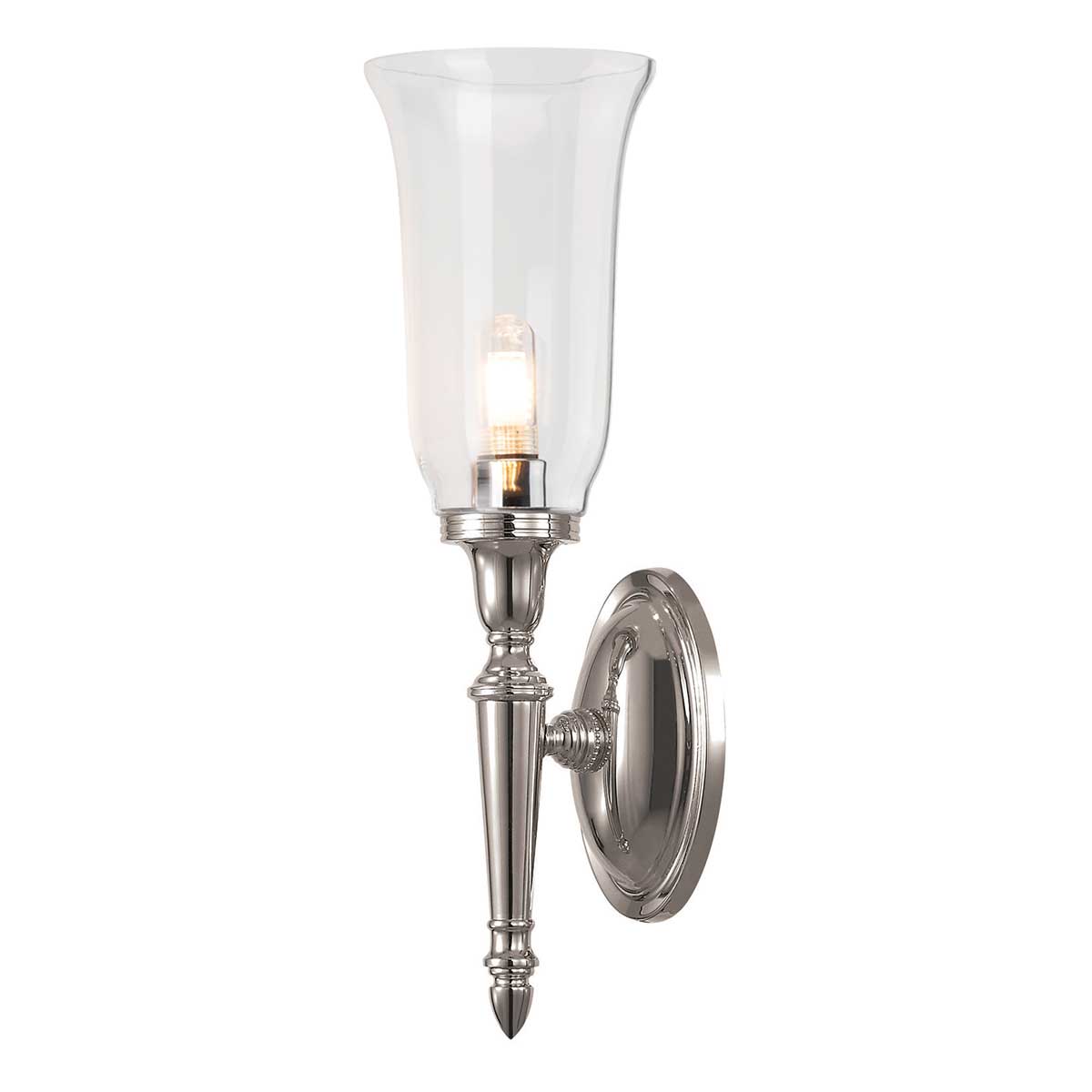Dryden 40cm Polert nikkel baderomslampe Fra Elstead Lighting - Lampen er tilgjengelig i flere utførelser som polert krom, polert nikkel og polert messing, noe som gir fleksibilitet i stil og dekorasjon.