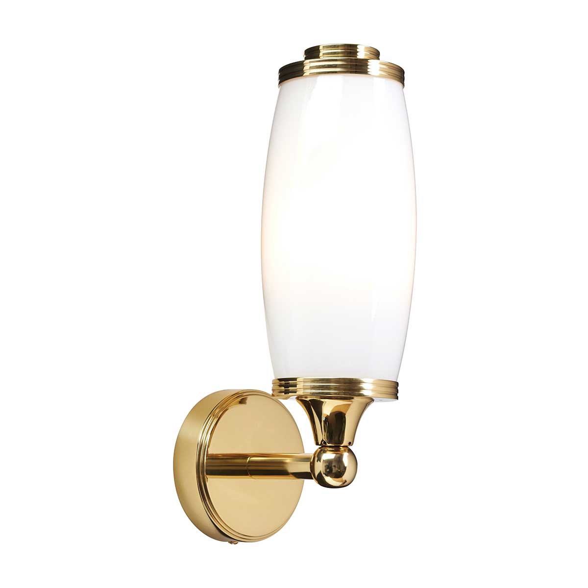 Eliot 28cm Polert messing baderomslampe Fra Elstead Lighting - Opalglasskjermen sprer et mykt og jevnt lys som føles både behagelig og eksklusivt.