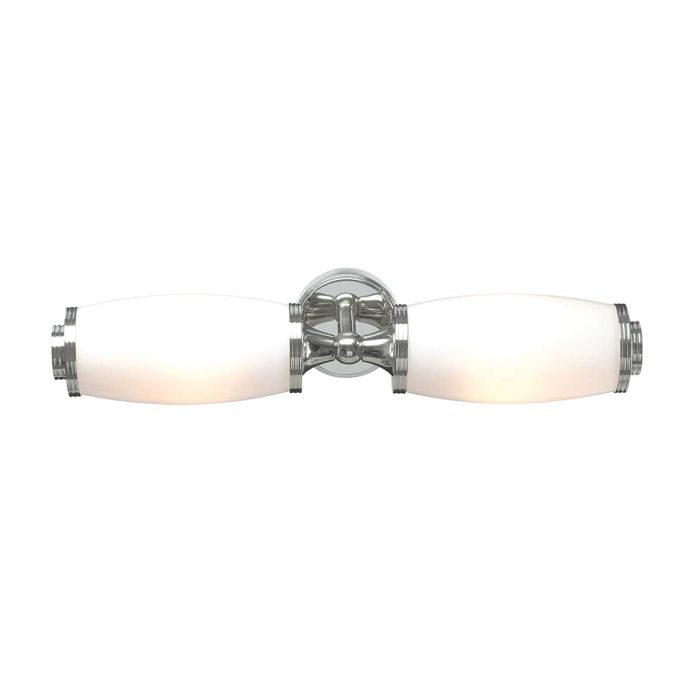 Eliot 47cm Polert krom baderomslampe Fra Elstead Lighting - De opale glassskjermene sprer et mykt og jevnt lys som f&oslash;les b&aring;de behagelig og eksklusivt.