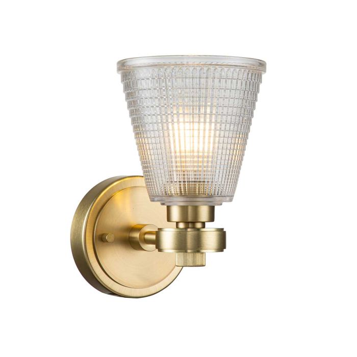 Gunnislake 13cm Børstet messing baderomslampe Fra Elstead Lighting - Lampen er laget av st&aring;l med b&oslash;rstet messingfinish og har en klar, strukturert glassskjerm som gir et jevnt og blendfritt lys.