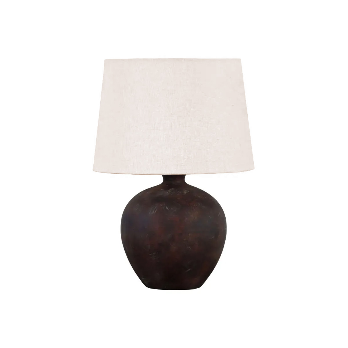 Bella 42cm Mørk brun bordlampe Fra Nordic Lighting - Bella bordlampe har en vakker keramisk base i m&oslash;rkebrun, rustikk finish og en beige linskjerm.