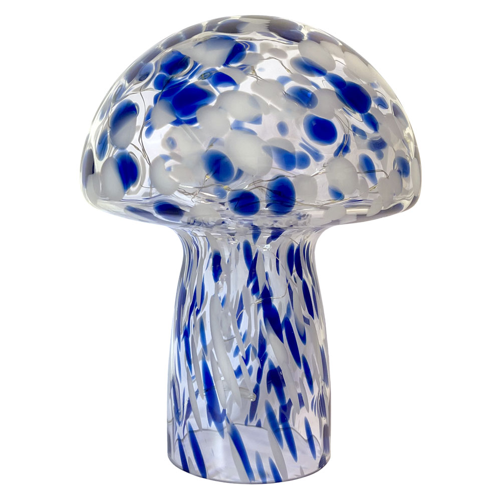 Mushroom 23cm Blå bordlampe Fra Pixie Design - Sopplampen fra Pixie Design har et vakkert design med en marmorert overflate i bl&aring;tt; og hvit farge.
