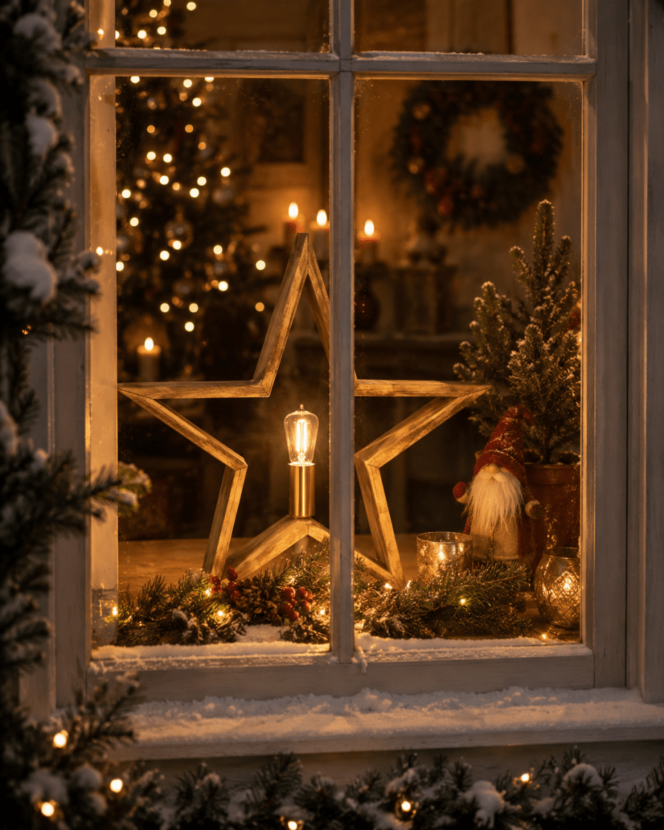 Bolmen Ø35 Brun flekk Fra Pixie Design - Bolmen er en stående adventsstjerne laget av tre med en lysebrun beis som fremhever treets struktur og gir et varmt, naturlig uttrykk.