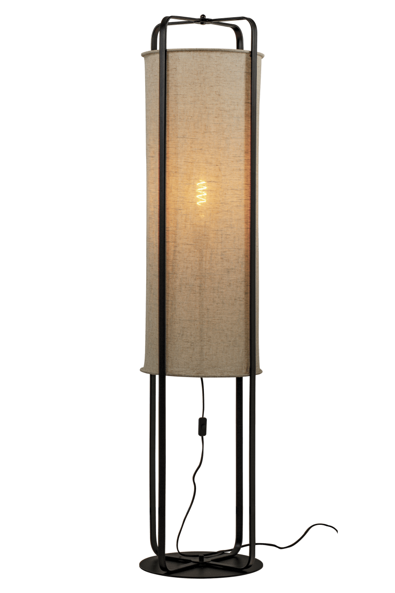 Ronda Natur gulvlampe Fra Aneta Lighting - Ronda er en moderne gulvlampe med sort metallramme og naturlig beige stoff av lin-lignende kvalitet.