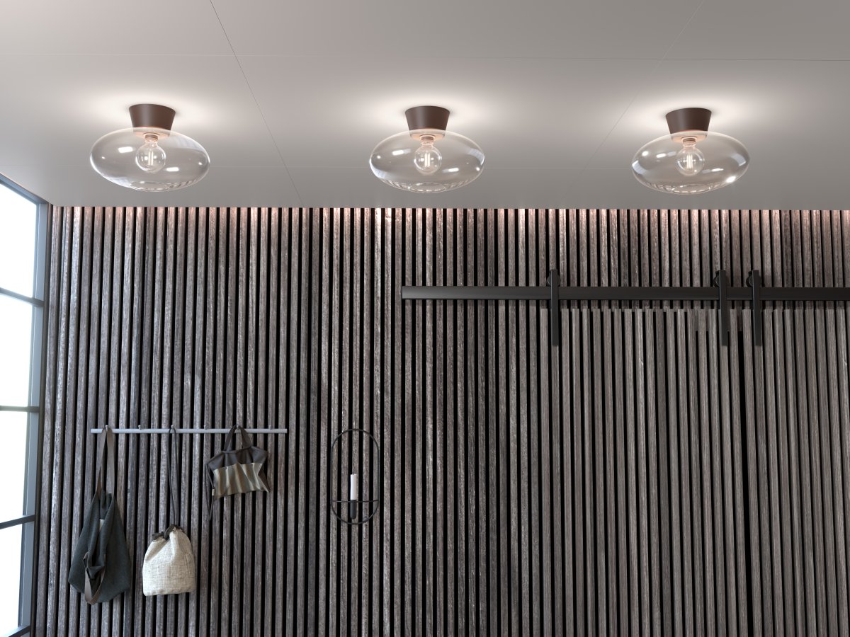 Bullo Ø38 Oksid/gjennomsiktig plafond Fra Belid - En litt st&oslash;rre taklampe laget av lakkert metall og klart eller opalt glass, den gir et preg av eleganse til ethvert rom.