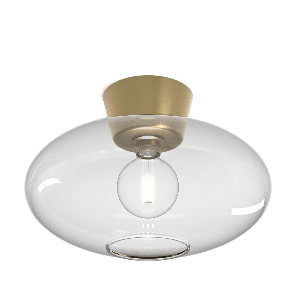 Bullo Ø38 Messing/gjennomsiktig plafond Fra Belid - En litt st&oslash;rre taklampe laget av lakkert metall og klart eller opalt glass, den gir et preg av eleganse til ethvert rom.