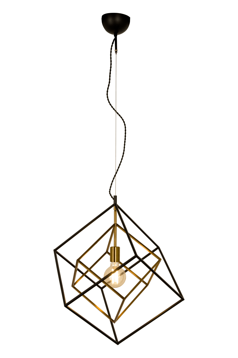 Cubes Ø54 Svart Taklampe Fra Aneta Lighting - Cubes taklampe i sortlakkert og matt messingfarget metall.