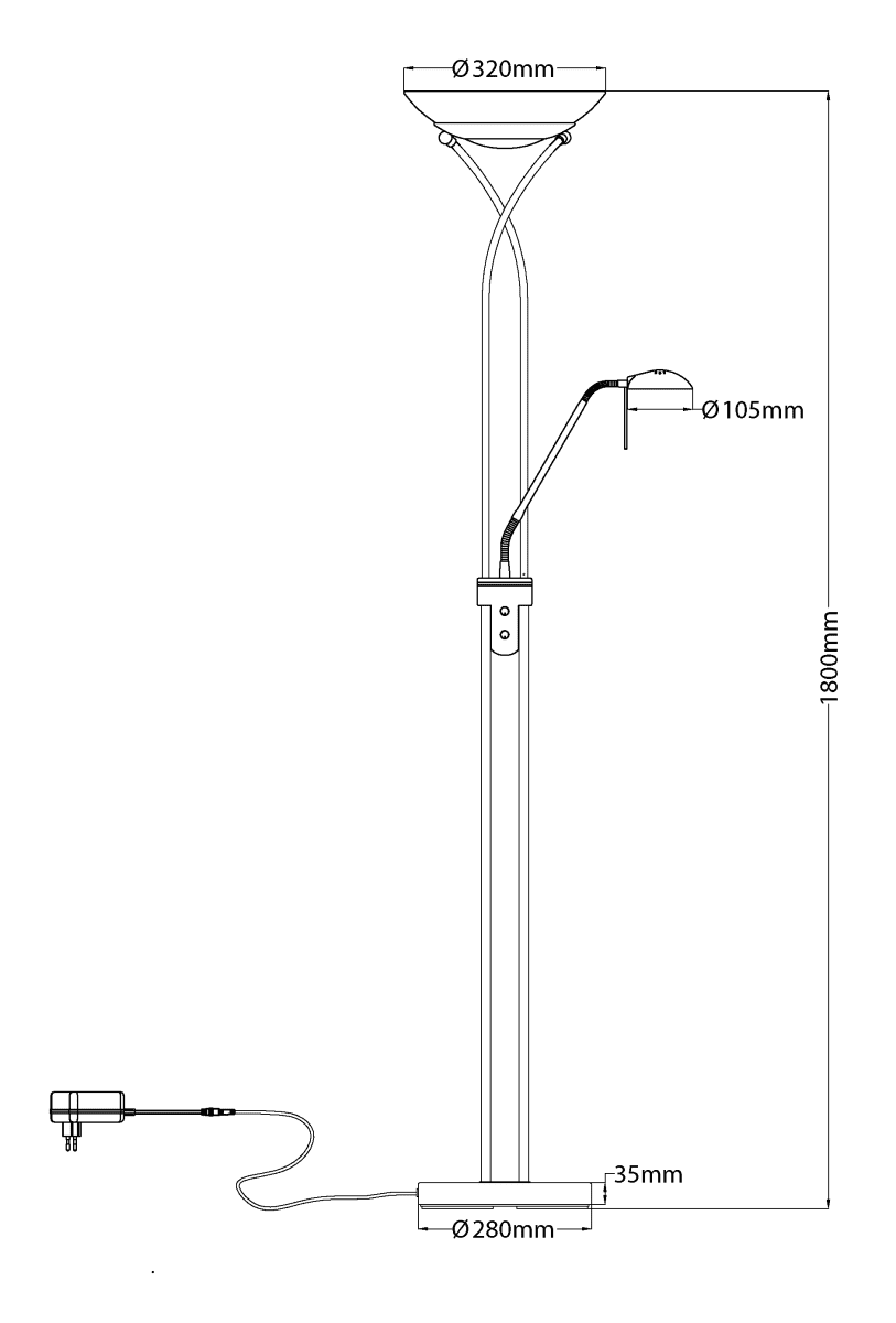 Cannes Antikk messing gulvlampe Fra Aneta Lighting - Uplighten og lampen har integrert LED som styres med to; separate dimmere på lampen.