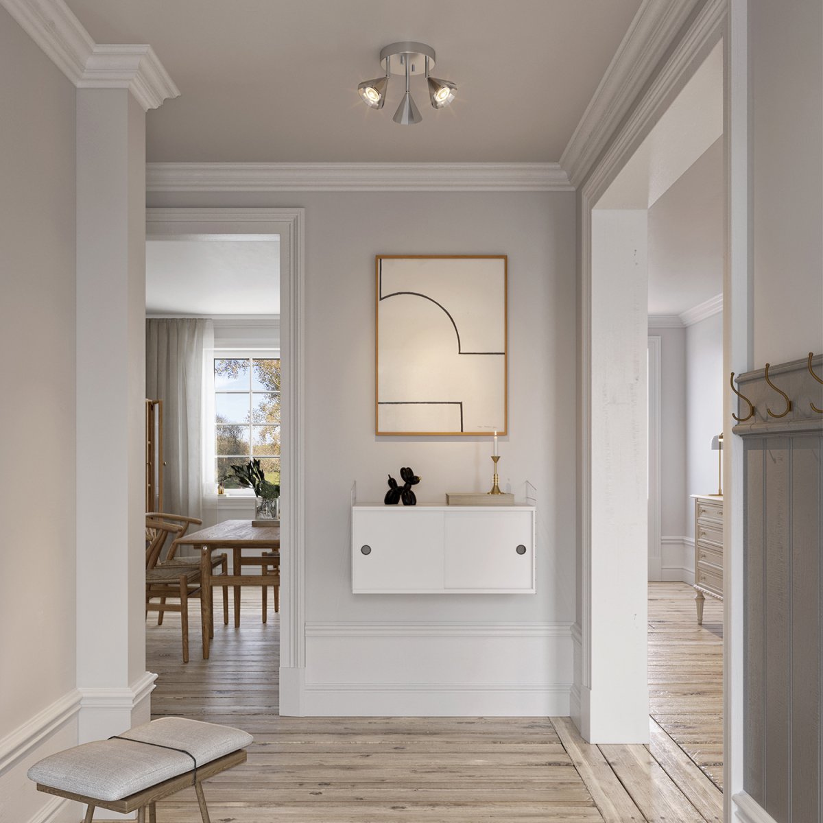 Rain 3 Sølv spotlight Fra CO Bankeryd - Taklampen sprer et jevnt lys som skaper en hyggelig atmosf&aelig;re, og den stilige formen gj&oslash;r den til en diskret men elegant detalj i alle typer interi&oslash;r.