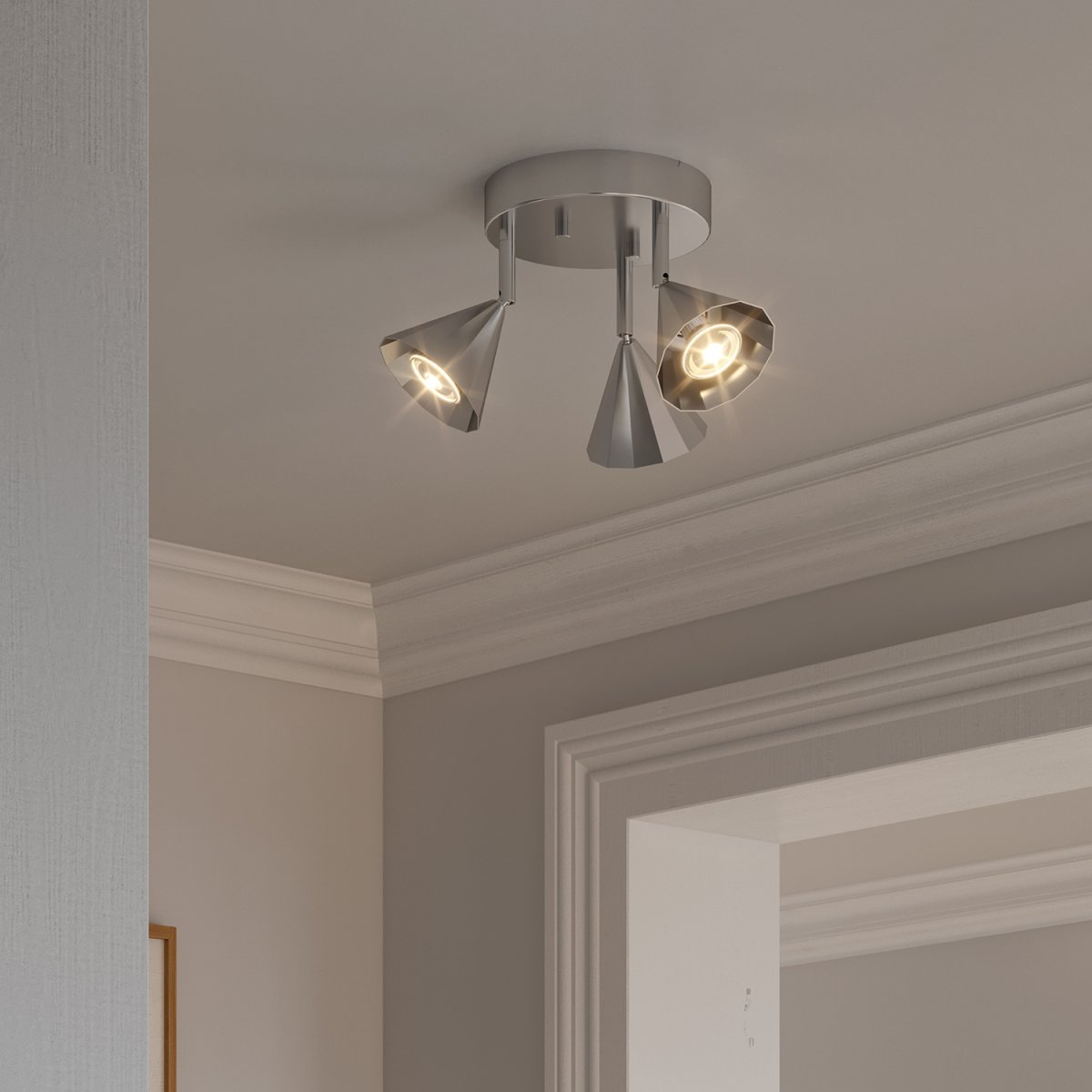 Rain 3 Sølv spotlight Fra CO Bankeryd - Taklampen sprer et jevnt lys som skaper en hyggelig atmosf&aelig;re, og den stilige formen gj&oslash;r den til en diskret men elegant detalj i alle typer interi&oslash;r.