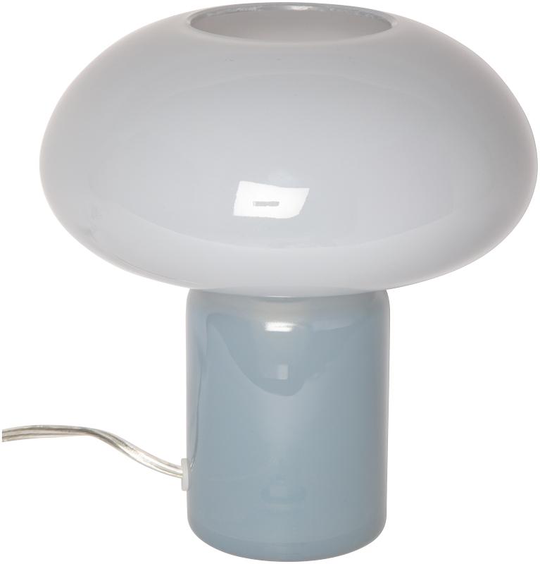 Glas 23cm Blå bordlampe Fra Eja - Lampens base i blått glass kombineres elegant med den lyseblå skjermen og skaper et harmonisk uttrykk som passer inn i mange forskjellige miljøer.