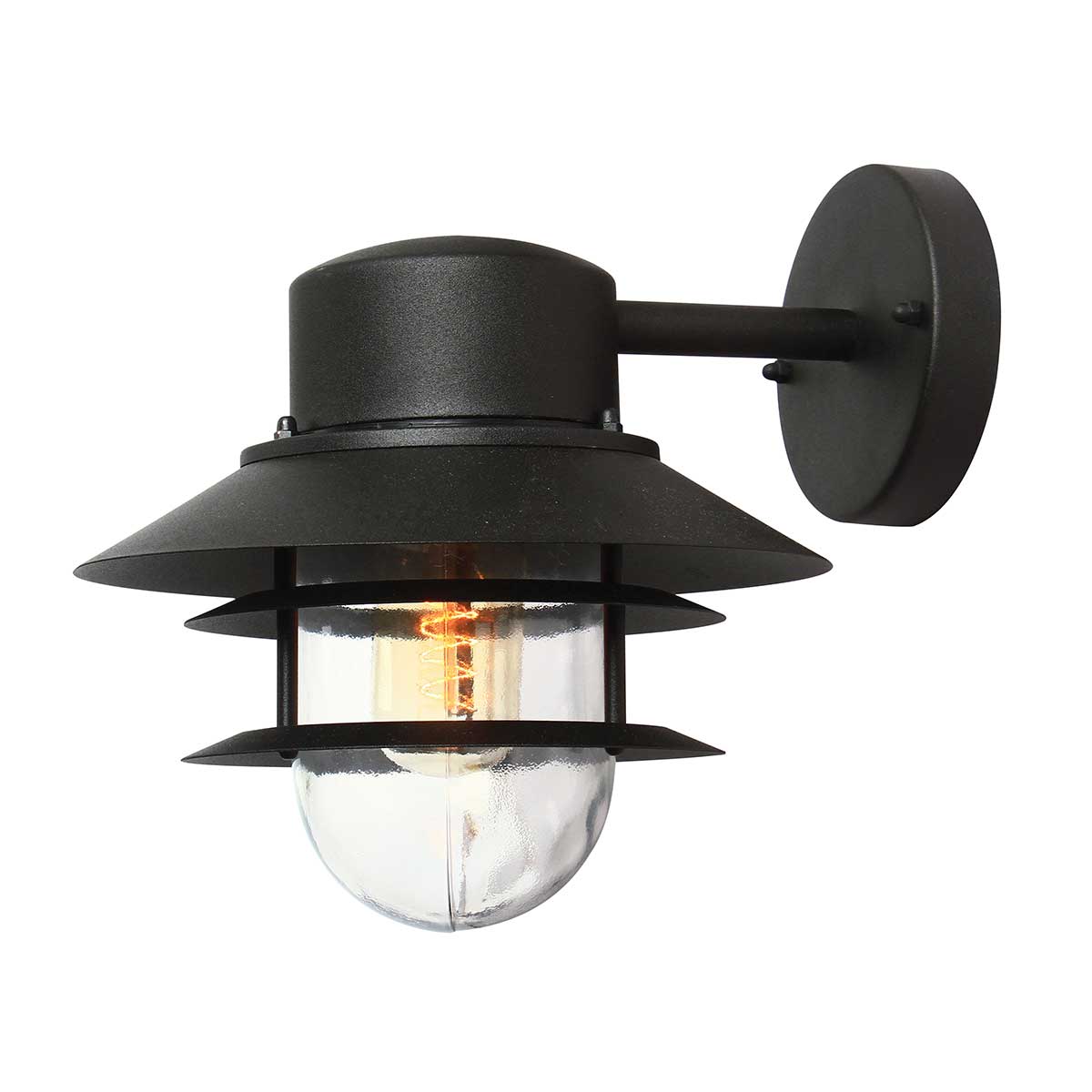 Copenhagen Ø22 Svart utendørslampe Fra Elstead Lighting - Tillverkad av rostfritt st&aring;l i svart finish och glas, erbjuder den en h&aring;llbar och v&auml;dert&aring;lig konstruktion som passar perfekt f&ouml;r fasader, entr&eacute;er och uteplatser.