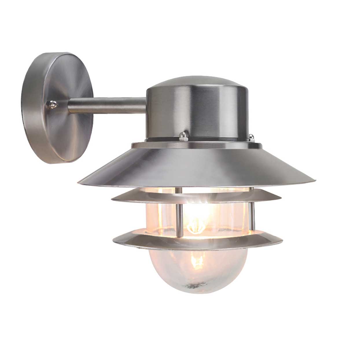 Copenhagen Ø22 Børstet stål utendørslampe Fra Elstead Lighting - Tillverkad av rostfritt st&aring;l i borstad finish och glas, erbjuder den en h&aring;llbar och v&auml;dert&aring;lig konstruktion som passar perfekt f&ouml;r fasader, entr&eacute;er och uteplatser.