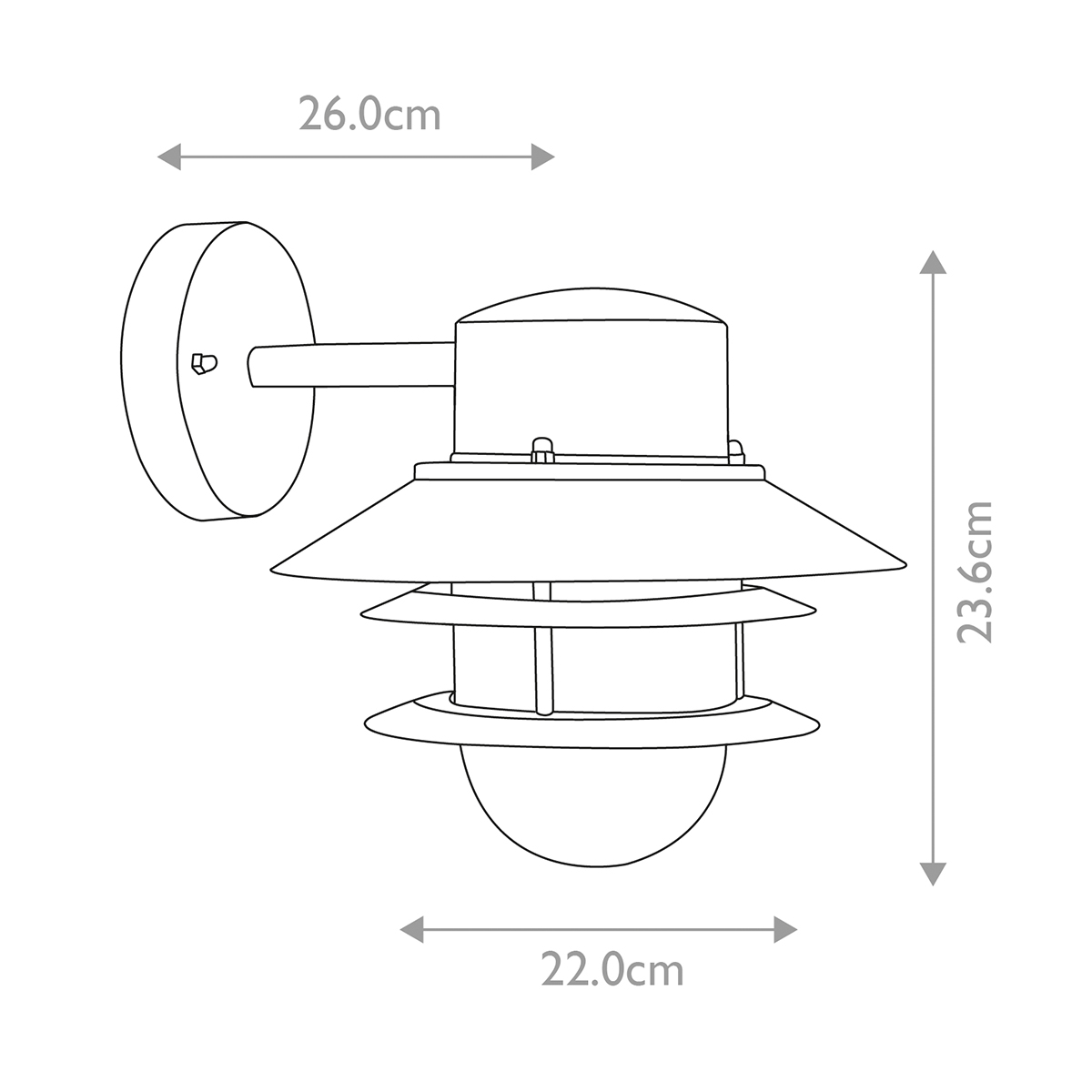 Copenhagen Ø22 Sølv utendørslampe Fra Elstead Lighting - Tillverkad av rostfritt st&aring;l i silverfinish och glas, erbjuder den en h&aring;llbar och v&auml;dert&aring;lig konstruktion som passar perfekt f&ouml;r fasader, entr&eacute;er och uteplatser.