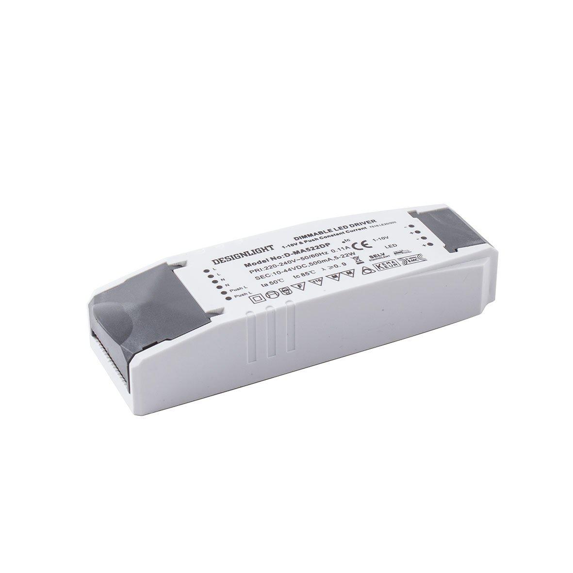 D-MA522DP driver 1-10V & Push Fra Designlight - Ingen grense for antall drivere n&aring;r de er koblet til samme trykknappbryter.