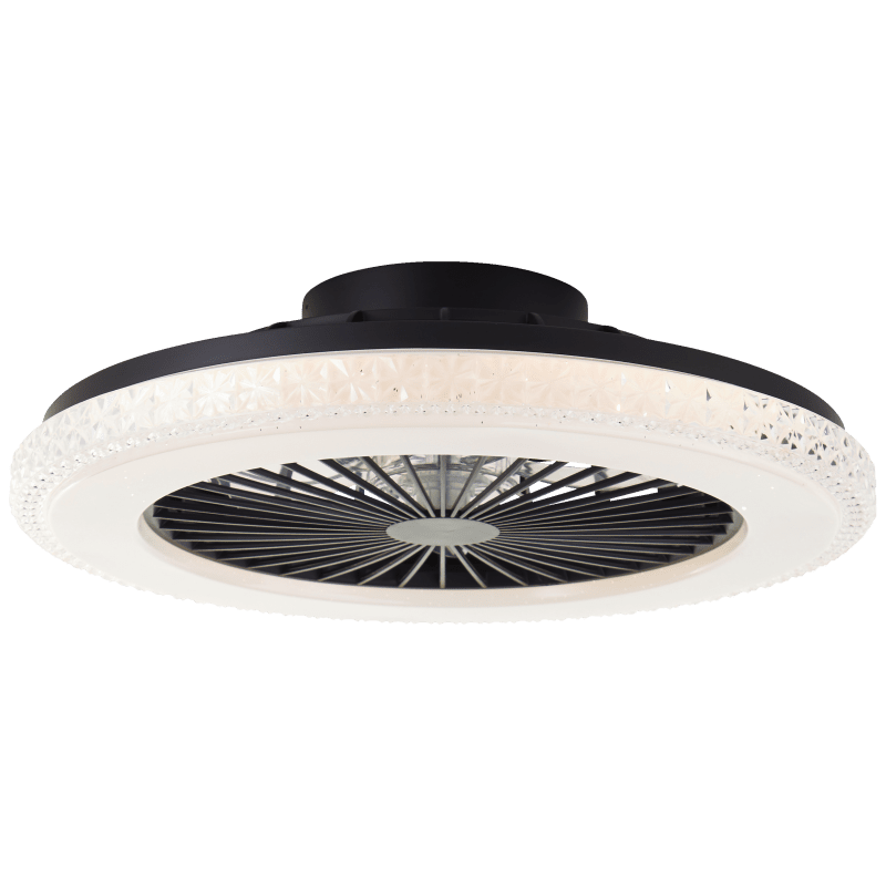 Badria Ø50 Svart Fra Brilliant - Rundt lampen l&oslash;per en dekorativ ramme med gjennomsiktige prismer som reflekterer lyset vakkert og gir lampen en eksklusiv krystalllignende f&oslash;lelse.