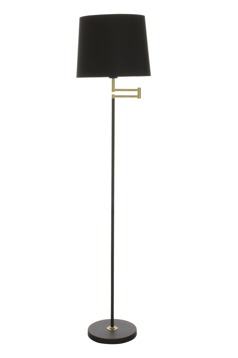 Birka Svart gulvlampe Fra Aneta Lighting - Birka gulvlampe i hvitlakkert metall og detaljer i messing p&aring; svingarm, inkludert tekstilskjerm.