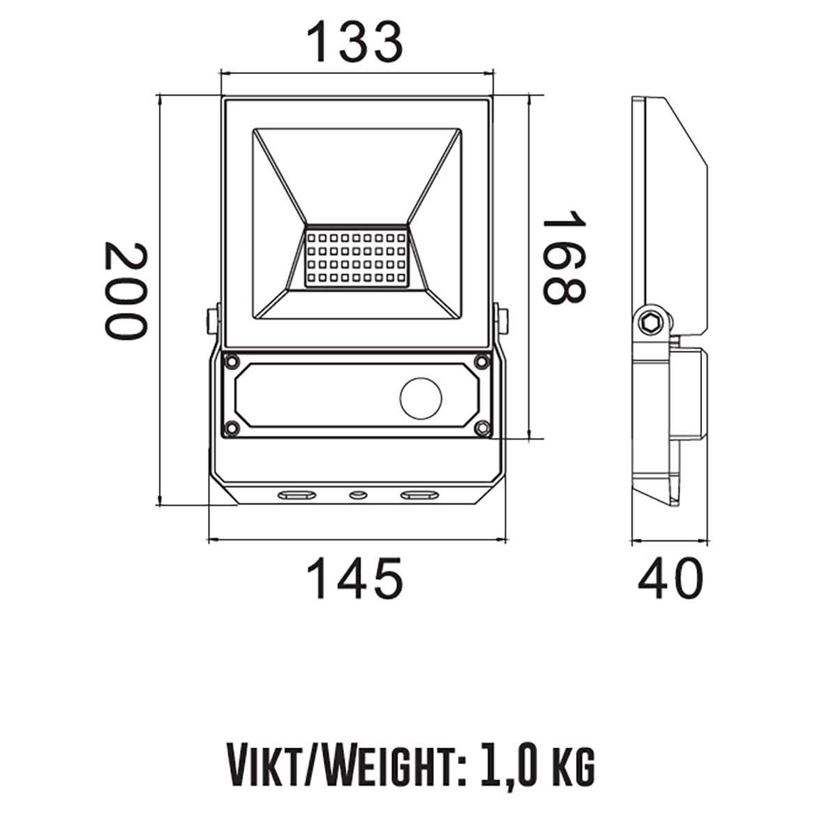 Elly lyskaster 30W sensor Svart Fra Designlight - Elly 30W er en kompakt og p&aring;litelig LED-flomlys utstyrt med PIR-sensor og fjernkontroll for enkel programmering.