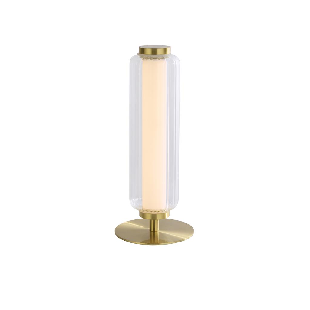 Mod 30cm Messing bordlampe Fra Searchlight - Inne i skjermen er en opal diffuser som gir et mykt, jevnt og blendfritt lys i rommet.