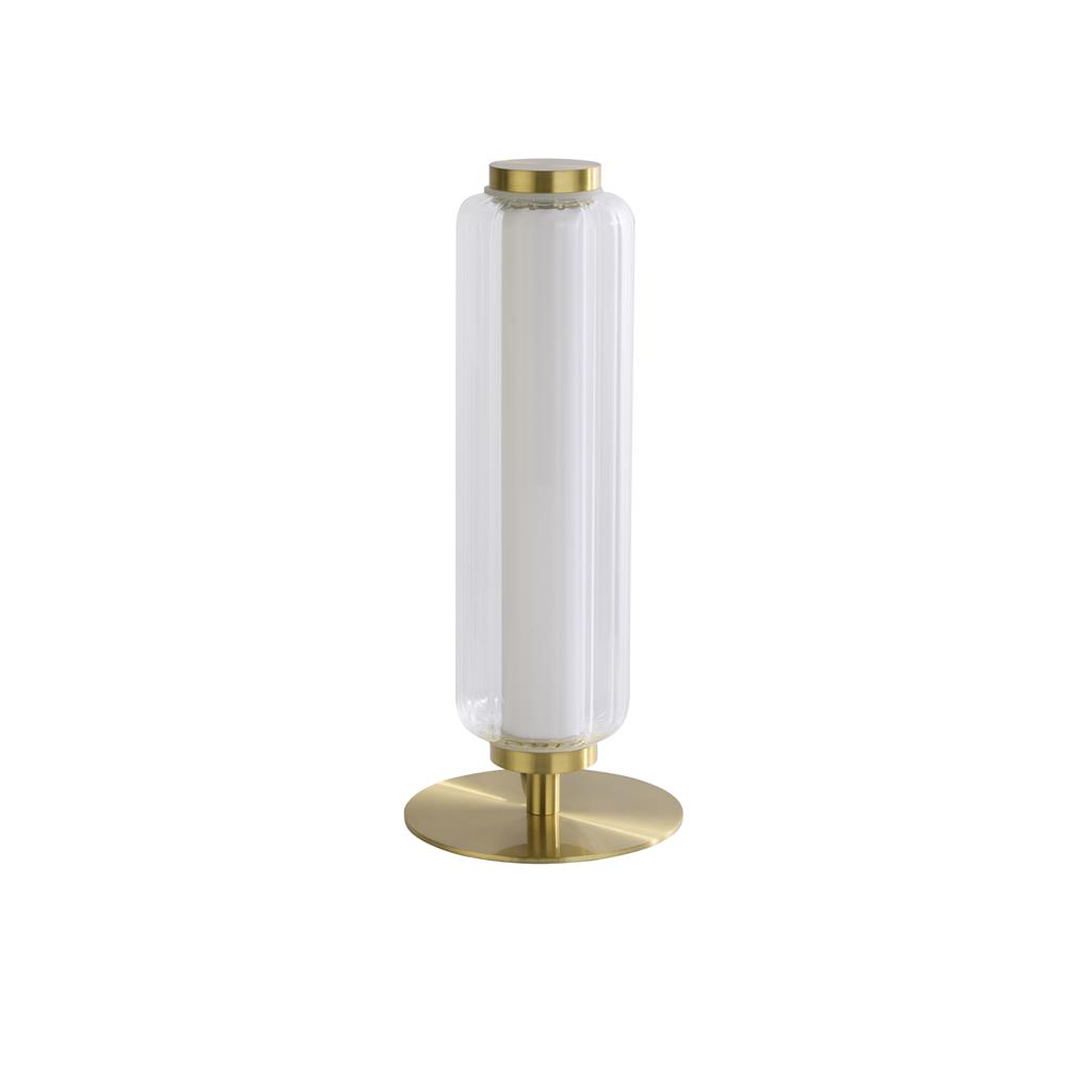 Mod 30cm Messing bordlampe Fra Searchlight - Inne i skjermen er en opal diffuser som gir et mykt, jevnt og blendfritt lys i rommet.