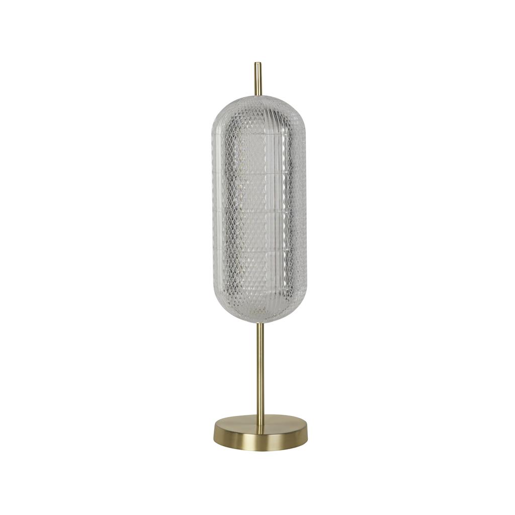 Capsule 60cm Messing bordlampe Fra Searchlight - Capsule er en elegant og moderne bordlampe med detaljer i satengmessing og en skjerm i akrylglass som sprer et mykt og behagelig lys.