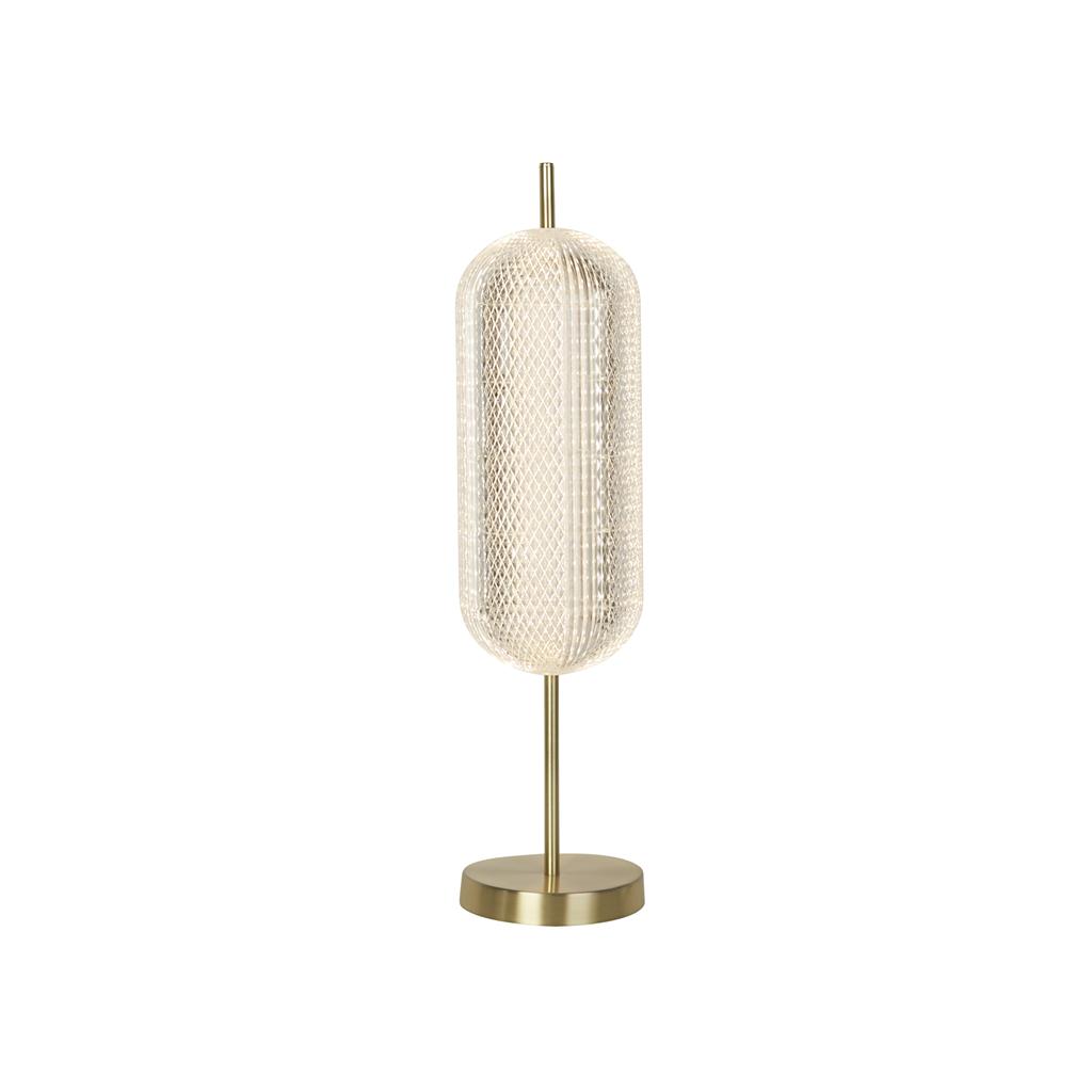 Capsule 60cm Messing bordlampe Fra Searchlight - Capsule er en elegant og moderne bordlampe med detaljer i satengmessing og en skjerm i akrylglass som sprer et mykt og behagelig lys.