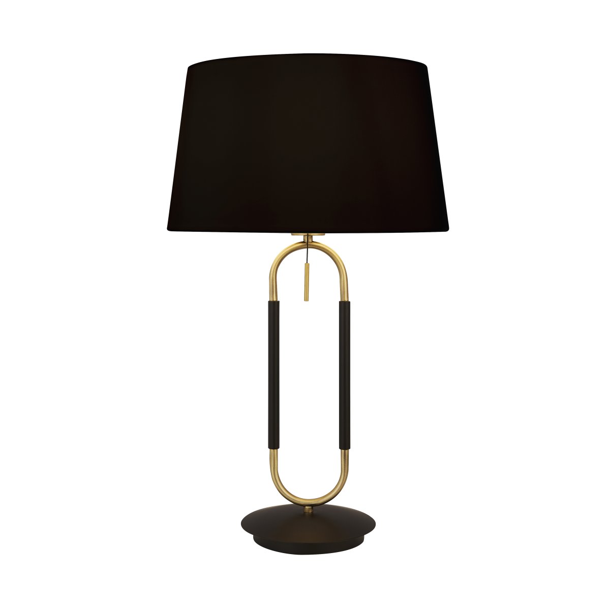 Jazz 50cm Matt svart bordlampe Fra Searchlight - Den geometriske metallrammen i gull og sort skaper en harmonisk kontrast, mens den sorte lampeskjermen sprer et mykt og behagelig lys.