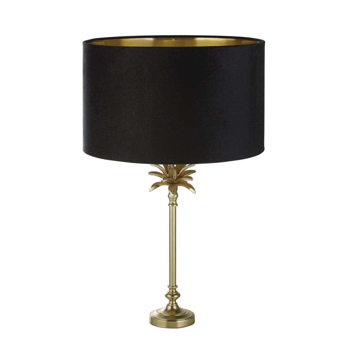 Palm 45cm Svart bordlampe Fra Searchlight - Kombinasjonen av sort og sateng messing utstråler varme og rikdom, og skaper et fengslende fokuspunkt i hjemmet ditt.