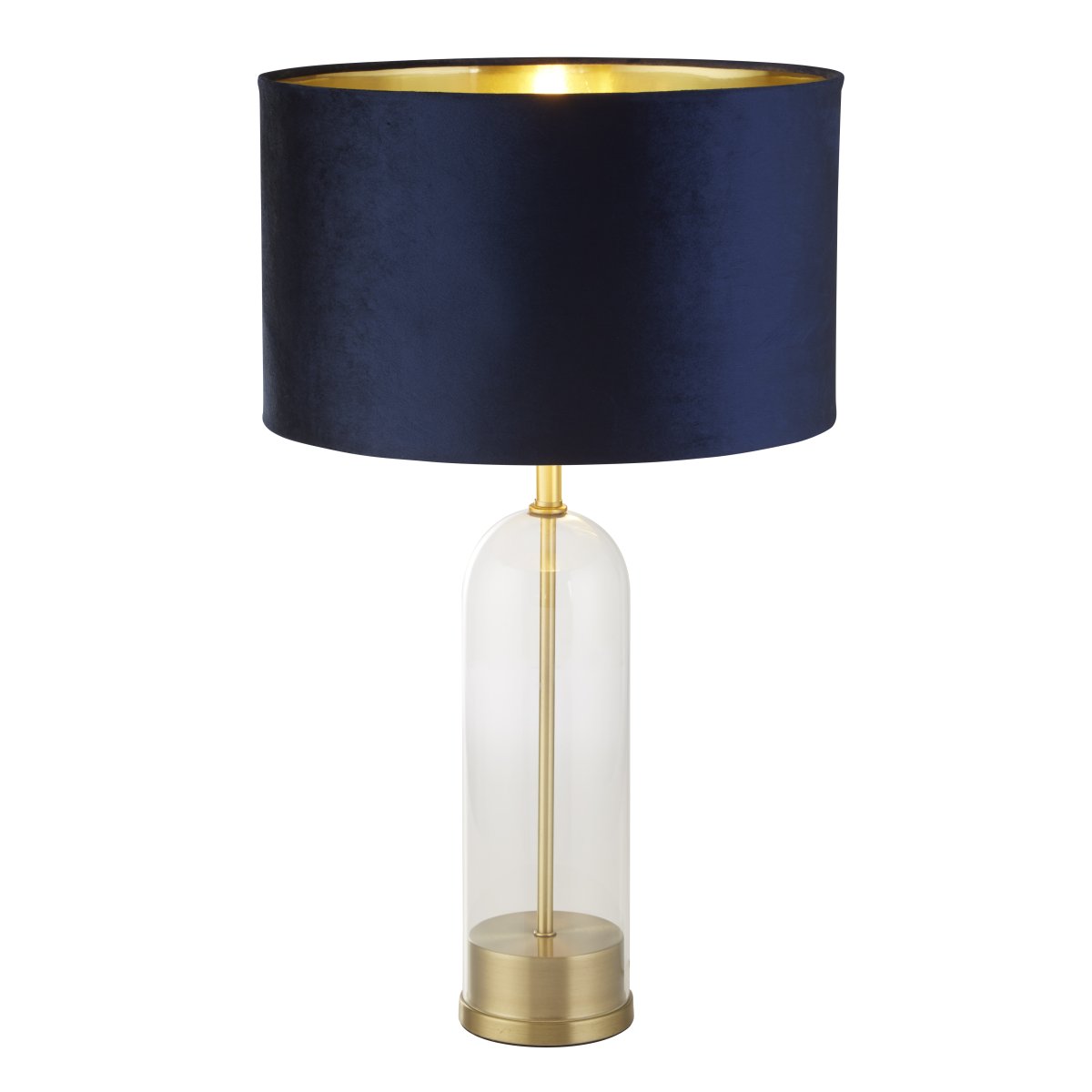 Oxford 44cm Blå bordlampe Fra Searchlight - Med en imponerende glass- og messingsokkel utstr&aring;ler lampen b&aring;de holdbarhet og raffinement, og gir moderne sjarm til ethvert rom.