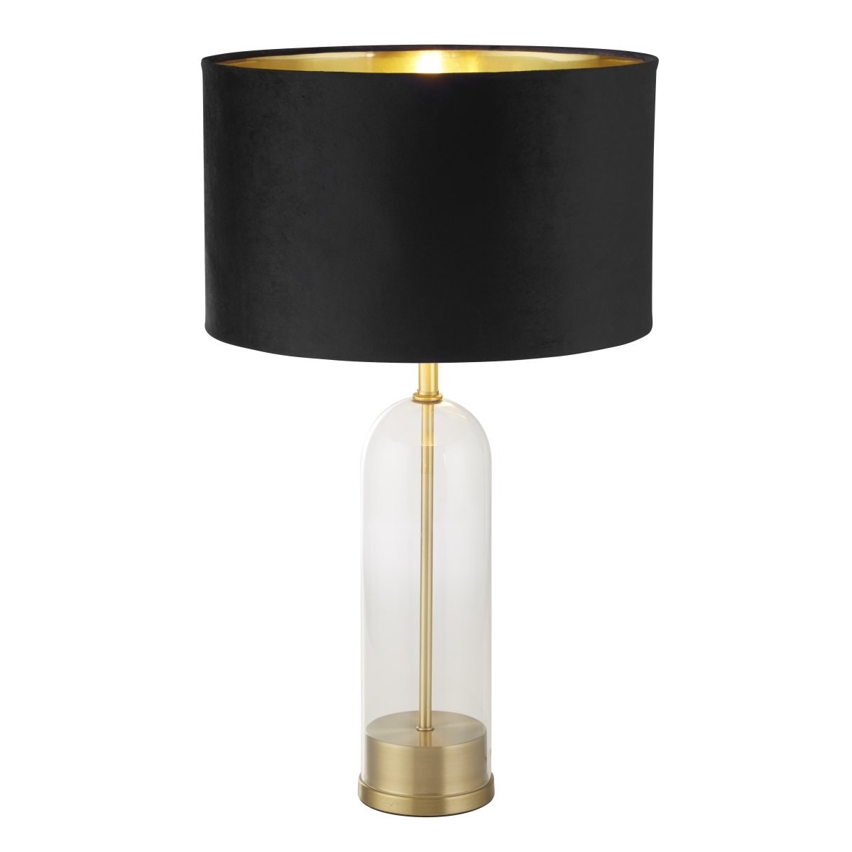 Oxford 44cm Svart bordlampe Fra Searchlight - Med en imponerende glass- og messingsokkel utstr&aring;ler lampen b&aring;de holdbarhet og raffinement, og gir moderne sjarm til ethvert rom.