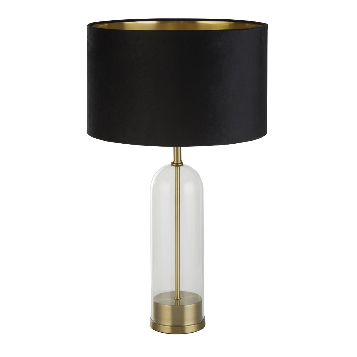 Oxford 44cm Svart bordlampe Fra Searchlight - Med en imponerende glass- og messingsokkel utstr&aring;ler lampen b&aring;de holdbarhet og raffinement, og gir moderne sjarm til ethvert rom.