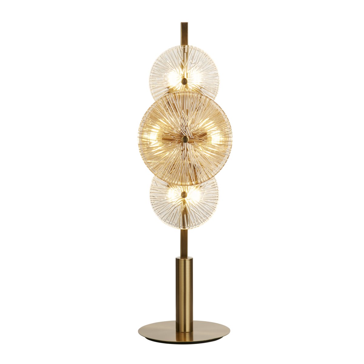 Wagon Wheel 66cm Bronse bordlampe Fra Searchlight - Lampens knuste glasseffekt i klart og ravfarget glass sprer et magisk lys i rommet og skaper vakre skygger som tilfører dybde og atmosfære.